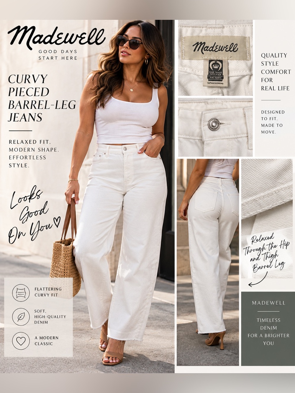 Madewell Off White High-Rise Barrel-Leg Jeans 31T